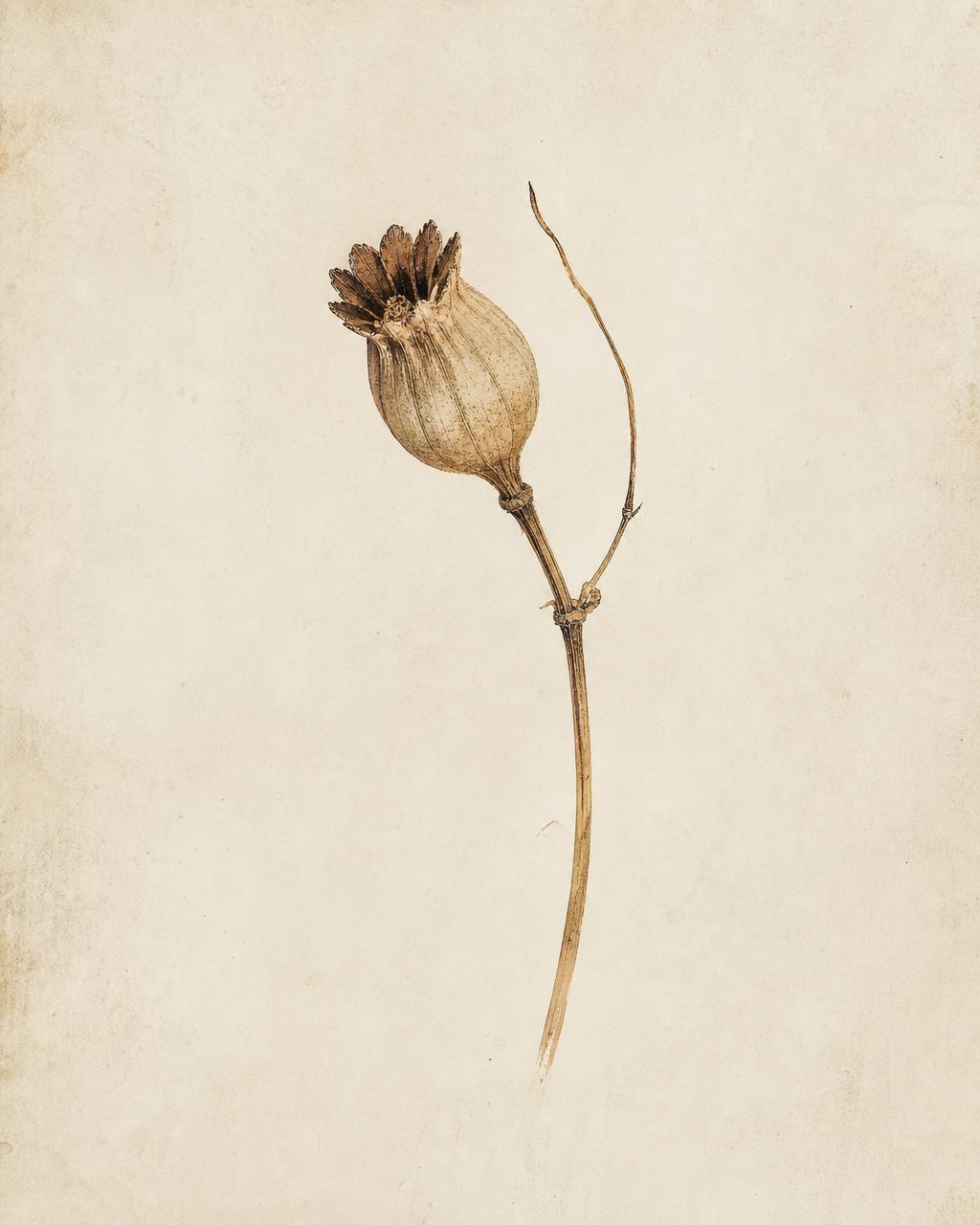 Eden I — Dried Poppy — botanical art print on aged ivory paper